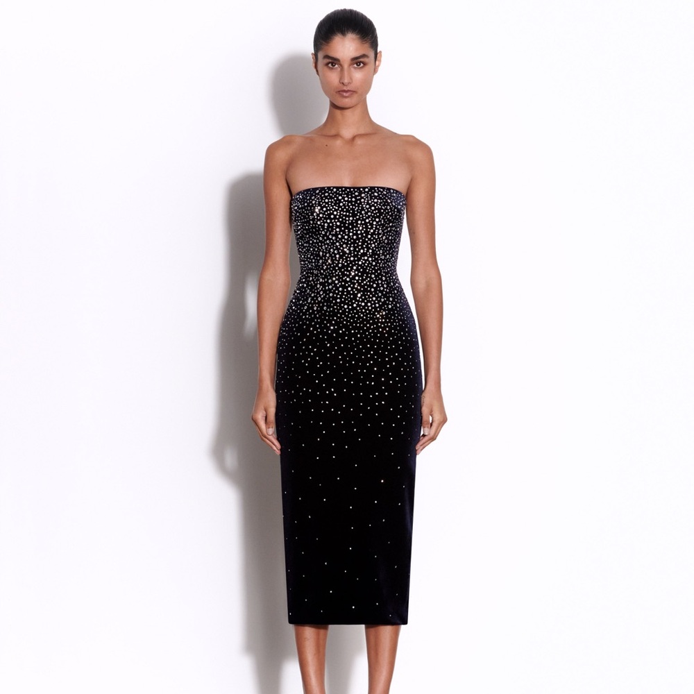 Alex Perry NWOT Crystal Velvet Midi Dress in Midnight - Picture 1 of 7